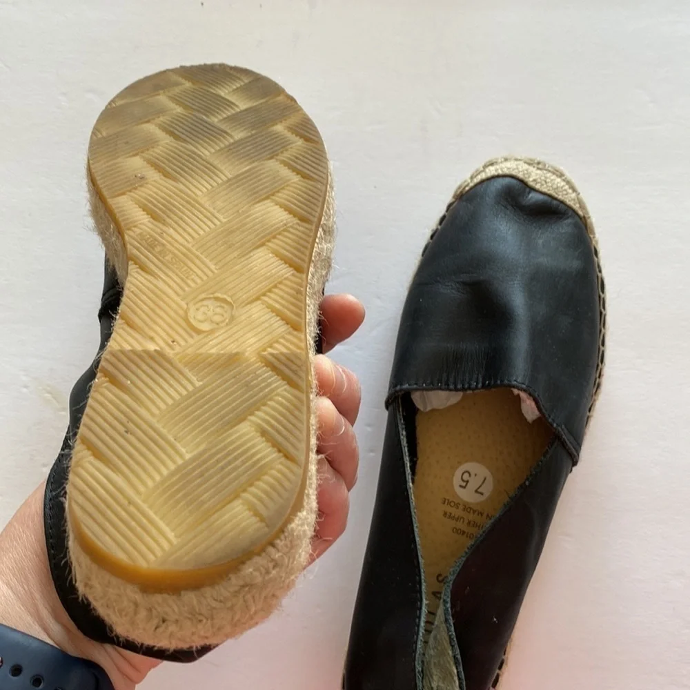 Fabiolas leather espadrilles platform women’s 7.5 platform black VGUC